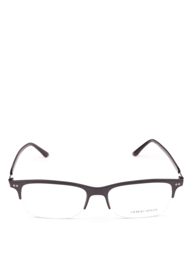 Shop Giorgio Armani Black Half Frame Rectangular Eyeglasses