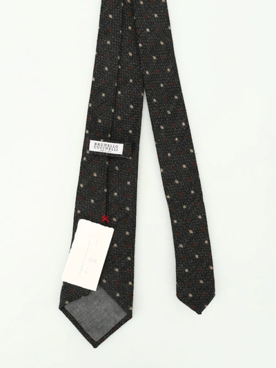 Shop Brunello Cucinelli Wool And Silk Polka Dot Tie In Dark Grey