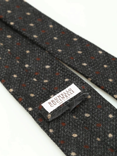 Shop Brunello Cucinelli Wool And Silk Polka Dot Tie In Dark Grey