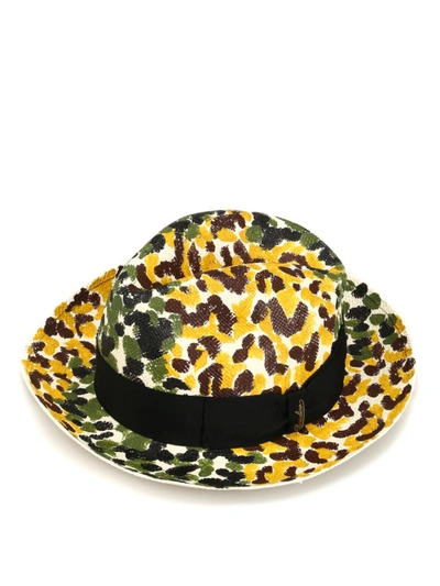 Shop Borsalino Quito Panama Leo Print Straw Hat In Animal Print