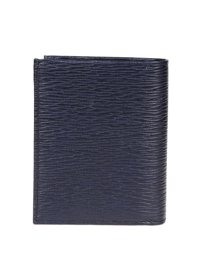 Shop Ferragamo Gancini Hammered Leather Wallet In Blue