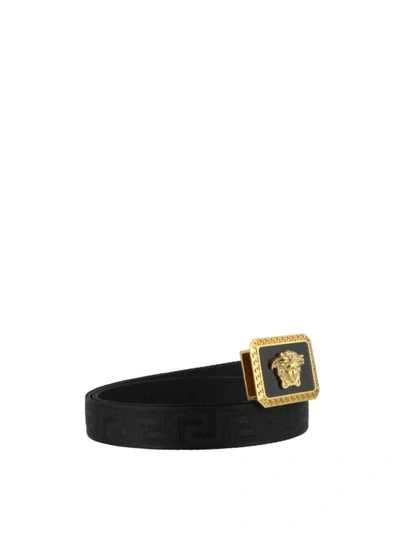 Shop Versace Medusa Buckle Fabric Belt In Black