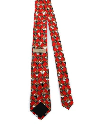 Shop Burberry Manston Check And Equestrian Knight Tie In Red
