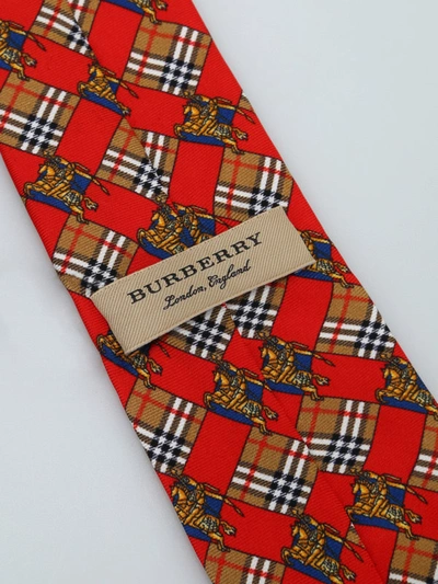 Shop Burberry Manston Check And Equestrian Knight Tie In Red