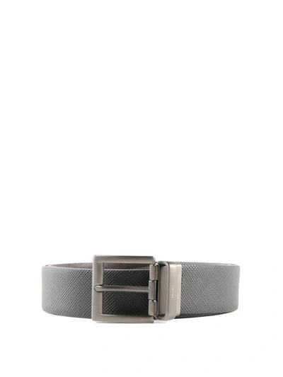 Shop Prada Grey And Brown Saffiano Double Belt In Dark Grey