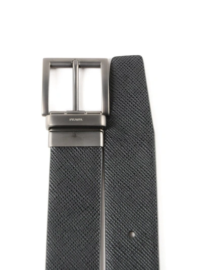 Shop Prada Grey And Brown Saffiano Double Belt In Dark Grey