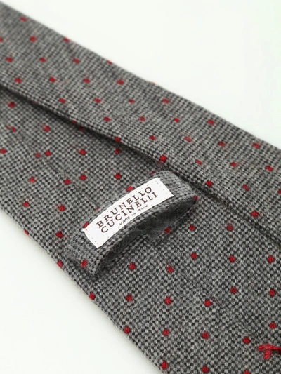 Shop Brunello Cucinelli Wool And Silk Polka Dot Tie In Grey