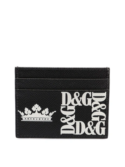 Shop Dolce & Gabbana Logo Print Leather Card Holder In Black