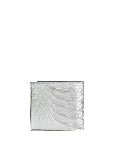 Shop Alexander Mcqueen Metallic Leather Wallet In Silver