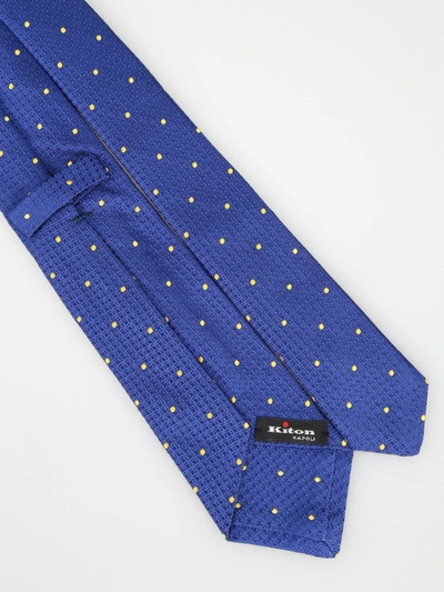 Shop Kiton Royal Blue Silk Tie With Yellow Polka Dots