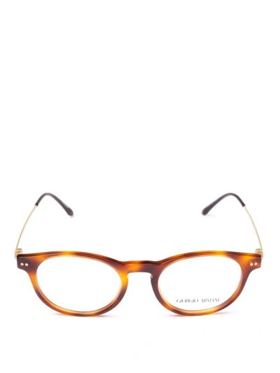 Shop Giorgio Armani Tortoise Eyeglasses With Titanium Temples In Brown