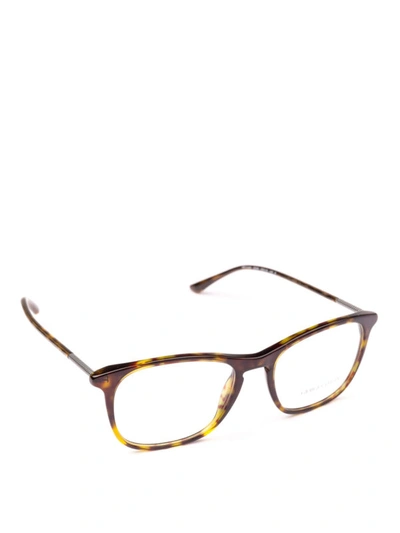 Shop Giorgio Armani Dark Havana Acetate Panto Eyeglasses In Brown