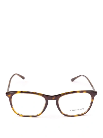 Shop Giorgio Armani Dark Havana Acetate Panto Eyeglasses In Brown