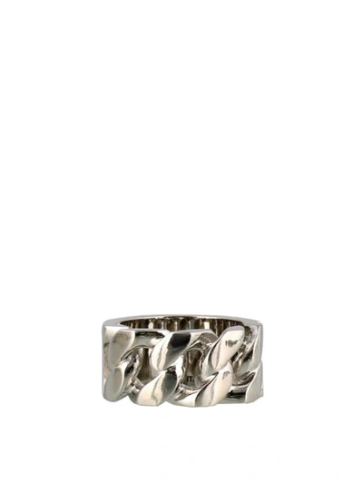 Shop Alexander Mcqueen Chain Logo Detailed Brass Ring In Silver