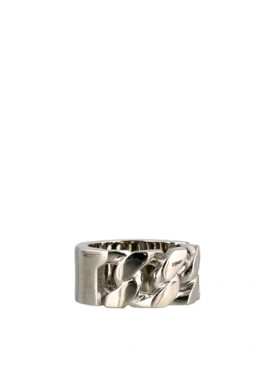 Shop Alexander Mcqueen Chain Logo Detailed Brass Ring In Silver