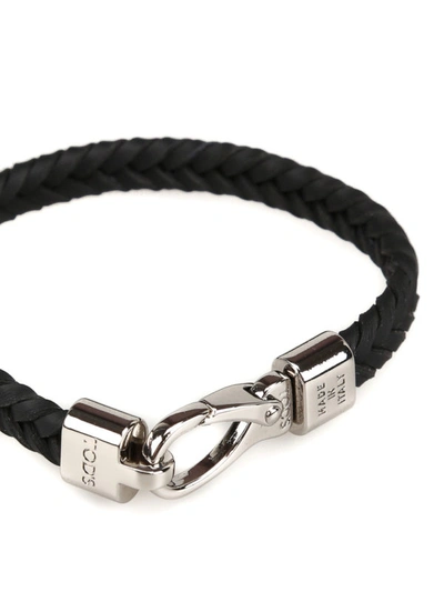 Shop Tod's Black Woven Leather Flat Bracelet