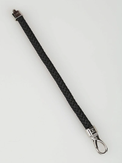 Shop Tod's Black Woven Leather Flat Bracelet