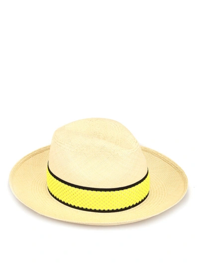 Shop Borsalino Quito Panama Straw Hat With Fluo Ribbon In Beige