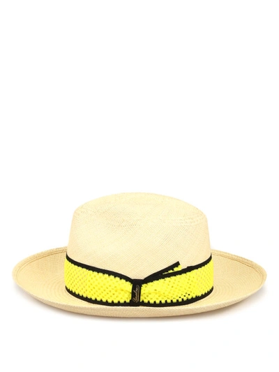 Shop Borsalino Quito Panama Straw Hat With Fluo Ribbon In Beige