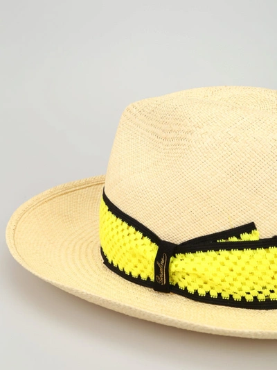 Shop Borsalino Quito Panama Straw Hat With Fluo Ribbon In Beige