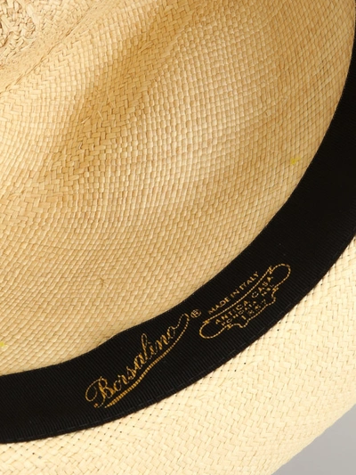 Shop Borsalino Quito Panama Straw Hat With Fluo Ribbon In Beige