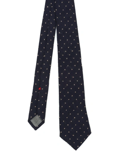 Shop Brunello Cucinelli Wool And Silk Polka Dot Tie In Dark Blue