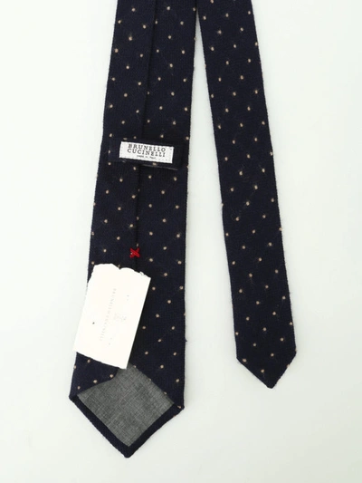 Shop Brunello Cucinelli Wool And Silk Polka Dot Tie In Dark Blue