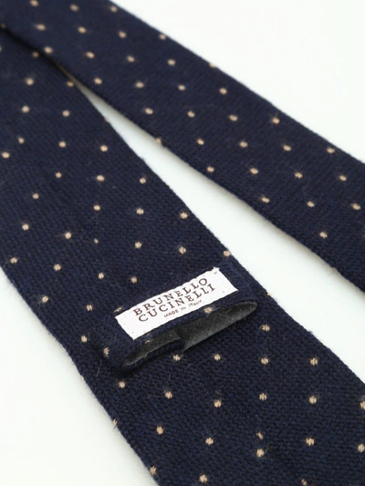 Shop Brunello Cucinelli Wool And Silk Polka Dot Tie In Dark Blue