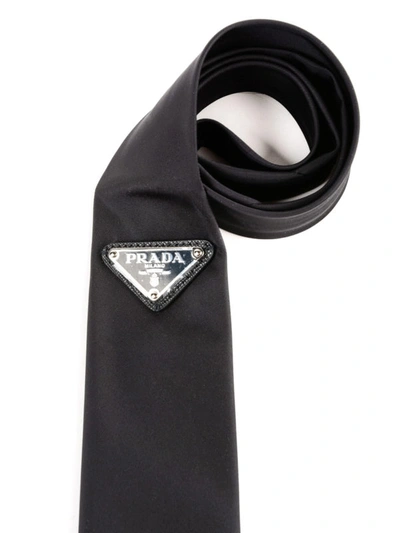 Prada Logo Plate Nylon Tie In Black | ModeSens