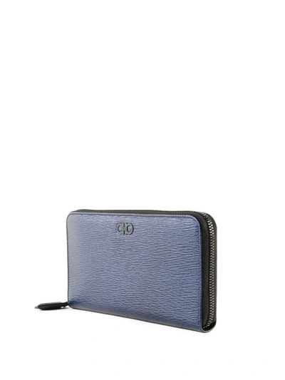 Shop Ferragamo Gancini Blue Textured Leather Wallet In Dark Blue