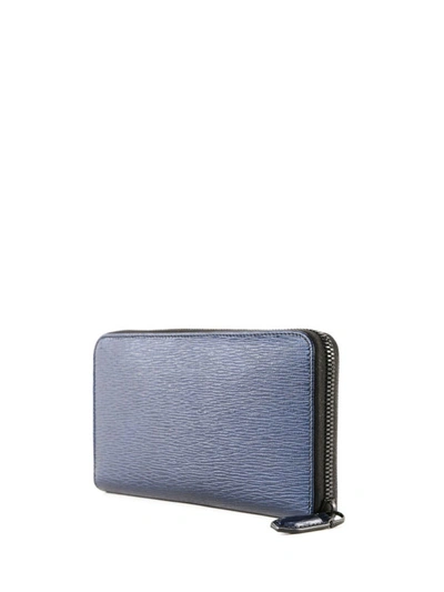 Shop Ferragamo Gancini Blue Textured Leather Wallet In Dark Blue