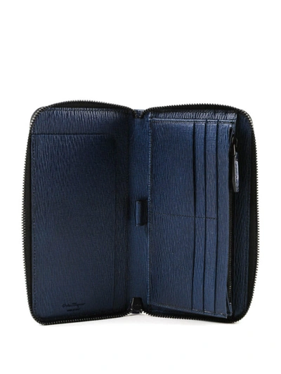 Shop Ferragamo Gancini Blue Textured Leather Wallet In Dark Blue