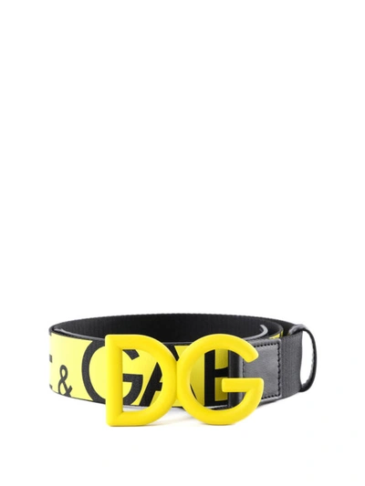Shop Dolce & Gabbana Black And Yellow Dg Fabric Belt
