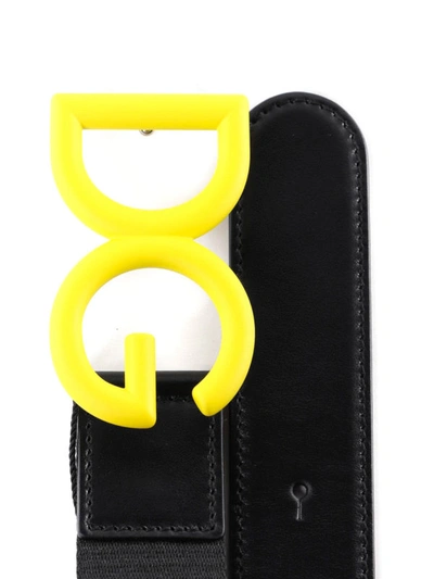 Shop Dolce & Gabbana Black And Yellow Dg Fabric Belt