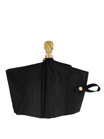 Shop Alexander Mcqueen Gold-tone Skull Black Umbrella