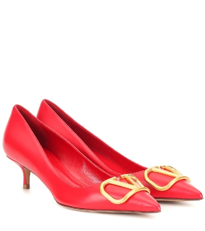 Shop Valentino Vlogo Leather Pumps In Red