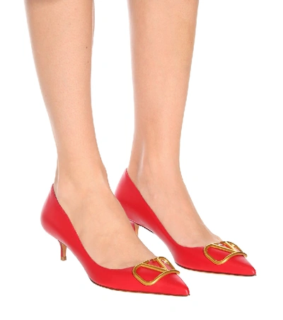 Shop Valentino Vlogo Leather Pumps In Red