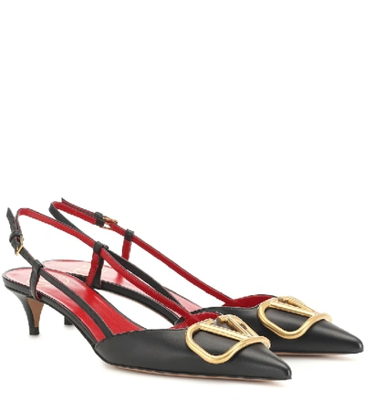 Shop Valentino Vlogo Leather Slingback Pumps In Black