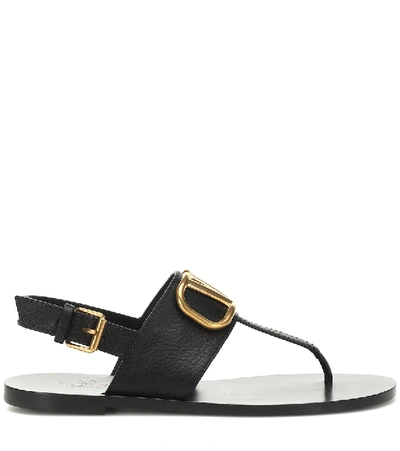 Shop Valentino Vlogo Leather Sandals In Black