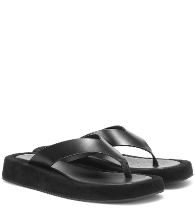 The Row Ginza Leather Platform Flip Flops In Black | ModeSens