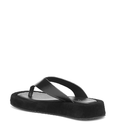 The Row Ginza Leather And Velvet Platform Flip Flops In Black