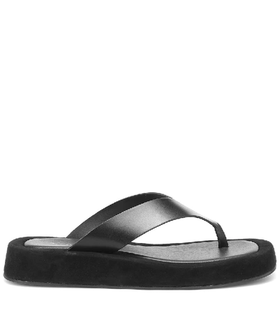The Row Ginza Leather And Velvet Platform Flip Flops In Black
