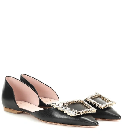 Shop Roger Vivier Wings Leather Ballet Flats In Black