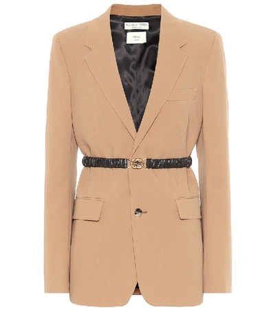 Shop Bottega Veneta Belted Wool-gabardine Blazer In Beige