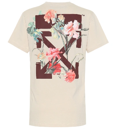Off-white Floral Print Cotton Jersey T-shirt In Beige | ModeSens