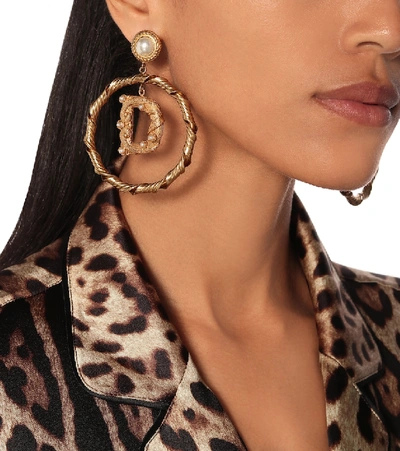 Shop Dolce & Gabbana Embellished Clip-on Hoop Earrings In Gold