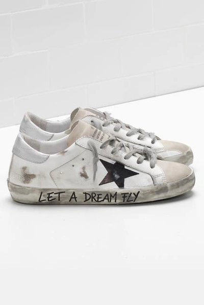 Shop Golden Goose Sneakers Superstar White Leather Black Denim Star Dream