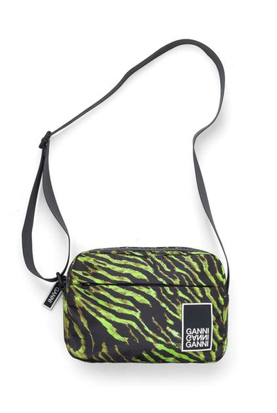 Shop Ganni Tech Fabric Bag Lime Tiger In Green