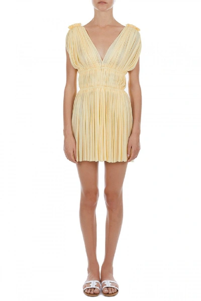 Shop Elena Makri Vereniki Yellow Pleated Silk-tulle Mini Dress