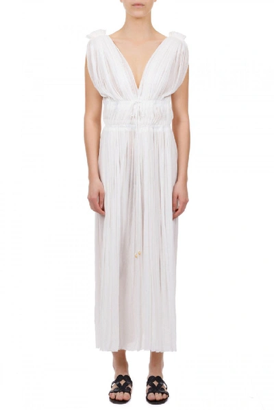 Shop Elena Makri Vereniki White Pleated Silk-tulle Midi Dress